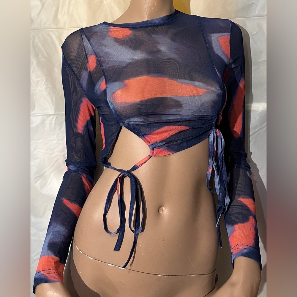 Half Heart Tie-Dye Long Sleeve Crop Top Size M